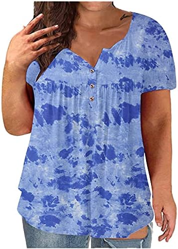 Camiseta de verão de grandes dimensões para mulheres corantes coloridos de túnica ruched vos de manga curta de pescoço