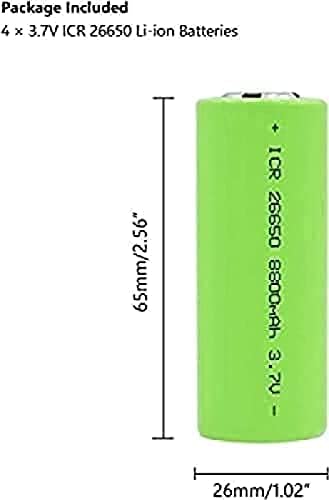 TPARIS AA Bateria de lítio26650 3,7V 8800mAh Bateria recarregável adequada para lanterna, 4 pacote