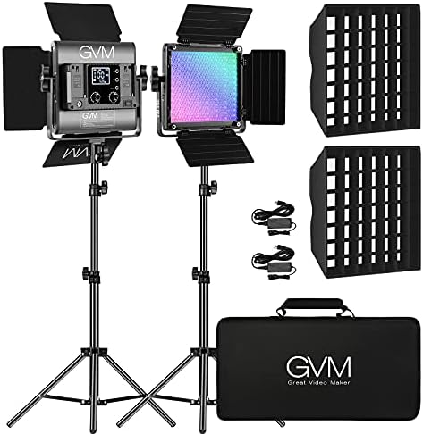 GVM 850D RGB LED LEDS LUZES COM 2 Caixas Softboxes, Painel de iluminação de vídeo em cores 360 °