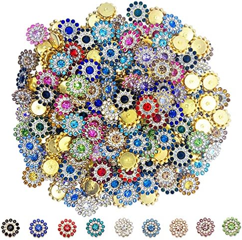 Botões de shinestone 200pcs Botões de enfeites de 14 mm Botões de strass botões de flor Botões planos - botões para artesanato - Botões de flores multicoloras de vidro enfeites