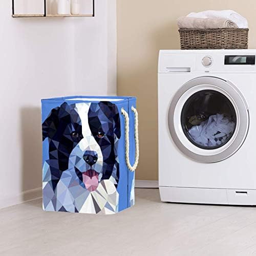 Resumo abstrato border collie cão retrato grande lavanderia cesto cesto de roupas colapsáveis ​​à prova d'água