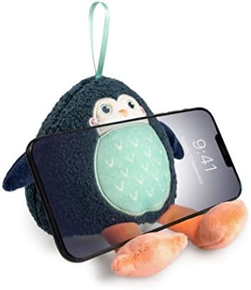 Planeta Buddies Plexhop Phone Stand e Screen Cleaner, Universal Phone Titular para crianças celulares infantis, suporte para toque de brinquedo para iPhone, Samsung, Huawei e muito mais, Pepper Penguin, Black/Blue