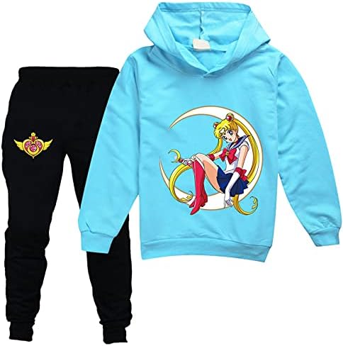 Zapion Kids Sailor Moon Sorto do molete fofo e calças de corrida 2 peças 2 peças Moleteiras casuais