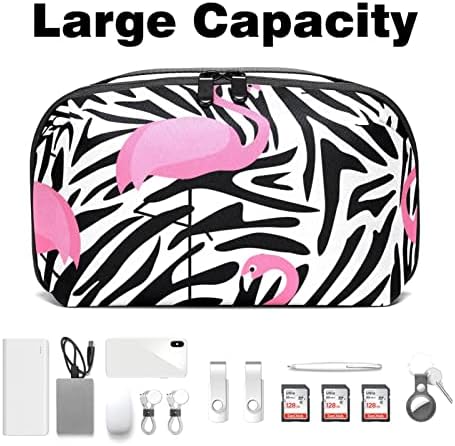 Organizador eletrônico Small Travel Cable Organizer Bag para discos rígidos, cabos, carregador, USB, cartão SD, zebra flamingo moderno