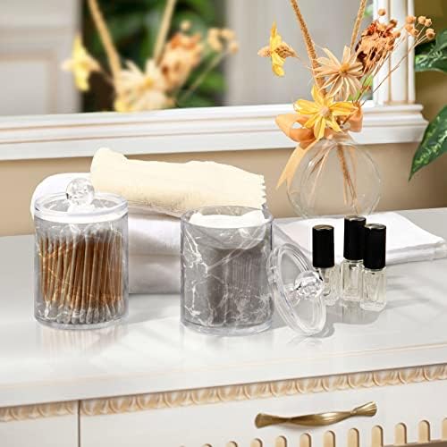 Alaza 4 Pack Qtip Dispenser Dispenser Trendy Grey Marble Bathroom Bathrizer Lasists para bolas de algodão/swabs/almofadas/fio