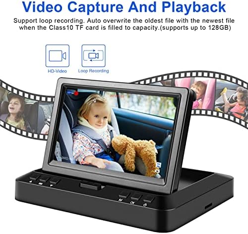 Vekooto Baby Car Câmera HD 1080p Monitor, Visão noturna e função de gravação, espelho do monitor de câmera