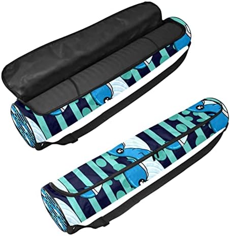 Yoga Mat Carry Bag Gym Beach Pilates Sacos de transportadora Baleia de listra azul, 6,7x33.9in/17x86 cm