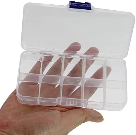 JESEP Yong 20 pacotes Caixa de organizador de plástico 10 grades de joalheria de armazenamento transparente de joalheria com divisores fixos para contas Art Diy Crafts Jewelry Fishing Tackles