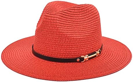 Unissex Sun Straw Beach 1920S Chapéus de jogador vintage redondo chapéus largos com lareira com fivela de cinto