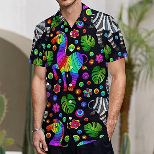Flores de arco-íris de zebras e deixa as camisas masculinas de manga curta V Tees gráficos de pescoço Button- Down Beach T camisetas