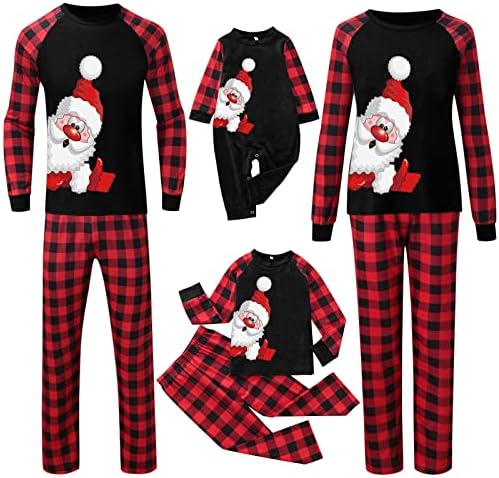 Pijama de Natal para Família 2022, Natal de manga longa Buffalo calça xadrez de xmas da moda que combina PJs para adultos