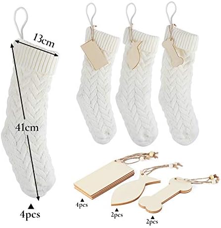 Meias de Natal absorvidas, 18 polegadas 4pcs White Knit Farmhouse meias de Natal com cartão de