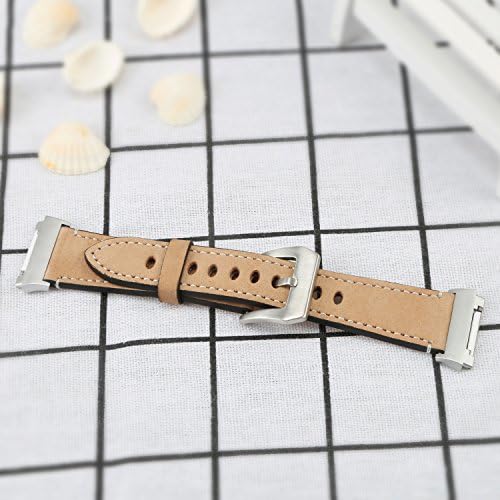 Para bandas de relógio Ionic Fitbit, Aisports Fitbit Ionic Leather Band Fosted Design Fosted Relógio Smart Watch Band Band com pulseira de metal para acessórios de fitness fitbit Ionic - Khaki fosco