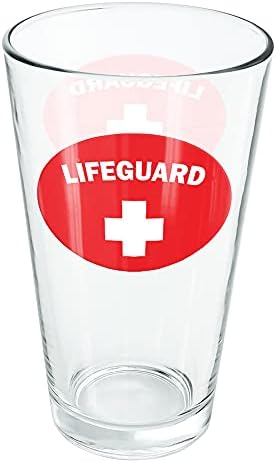 Vida de salva -vidas vermelha e branca de 16 onças de vidro, vidro temperado, design impresso e um