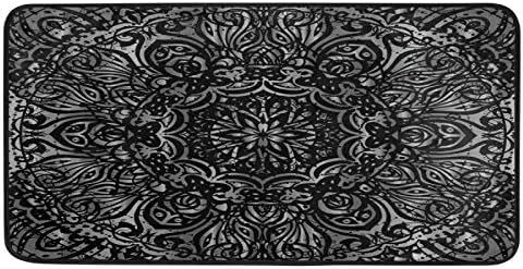 Alaza preto e prata mandala tapetes de cozinha não deslizante tapetes de cozinha macia tapetes de tapete de tapete