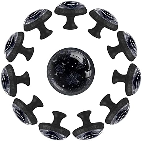 12 peças zodíaco de cor escura padrão botões de vidro para gavetas de cômoda, 1,37 x 1,10 em armários
