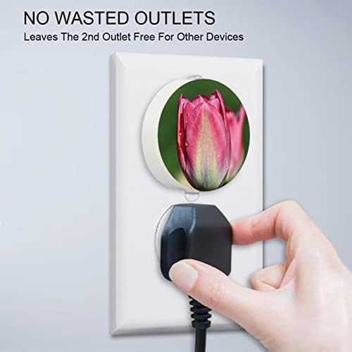 2 Pacote Plug-in Nightlight LED Night Light com Dusk-to-Dewn Sensor for Kids Room, Nursery, Kitchen, Bloway Bloom Tulip Pink Flower