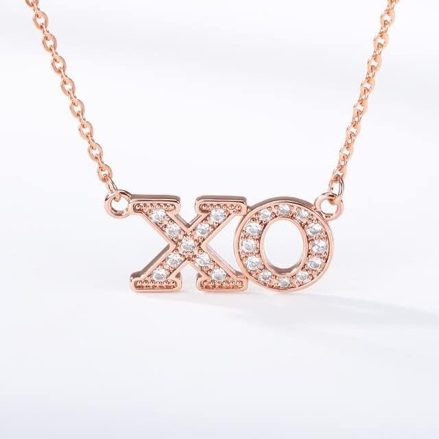 T3Store Fine Xo Letter Colar Gold Cristal Pingente Chain Jewelry for Women Friendship Collares - N00589G