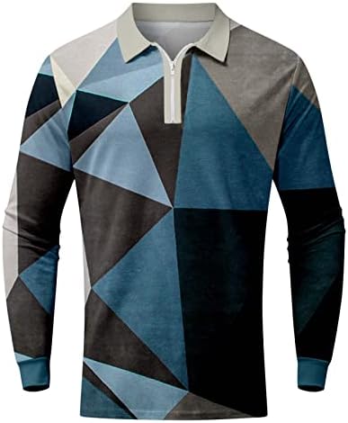 Camisas musculares para homens de manga longa Moda de algodão 1/4 zip impressão geométrica Long Sheeve