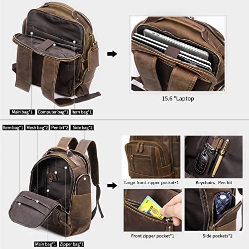 Mochila de couro Bostanten para homens, mochila de laptop de 15,6 polegadas Backpack de grande capacidade