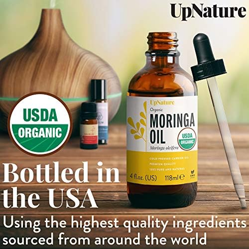 Óleo de Moringa Organic 4 oz - O óleo orgânico de sementes de Moringa certificado pelo USDA - óleo de moringa para rosto, Moringa oleifera para crescimento capilar - grau terapêutico, não diluído, não -OGM