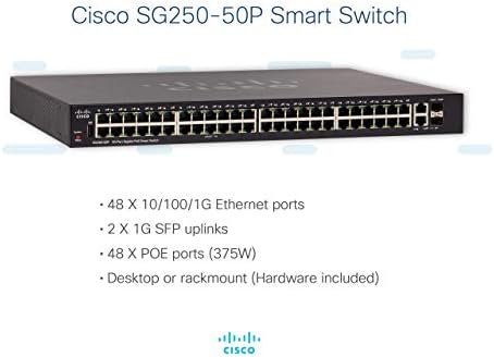 Cisco SG250-50p Switch Smart | Portas Ethernet de 50 Gigabit | 48 portas Ethernet RJ45 Gigabit | 2 portas