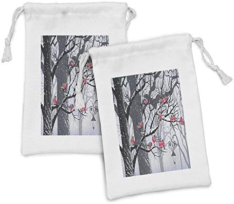 Conjunto de bolsas de tecido de inverno de Ambesonne de 2, bullfinches nas árvores Winter City Park Snow Weath