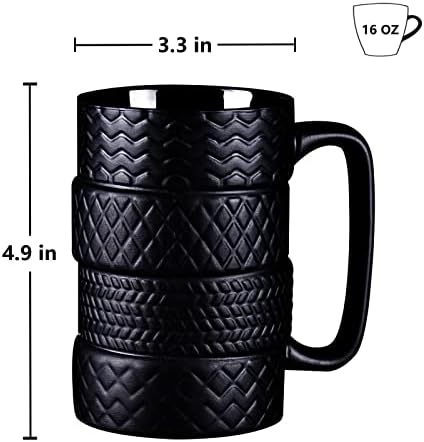 Caneca de café em cerâmica 16 oz de pneu grande copo de chá caneca 3d caneca de café engraçada para homem de aniversário preto