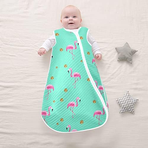 Vvfelixl Sack Sack para criança, flamingos rosa e pontos de glitter dourados cobertores de bebê para bebês, saco de dormir de transição, traje de sono para bebês recém-nascidos12-24 meses