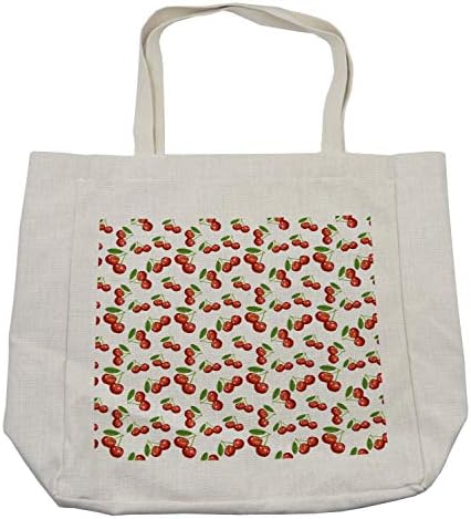 Bolsa de compras de frutas de Ambesonne, design de cereja Padrão Frutas de frutas frescas Vermum Green Garden