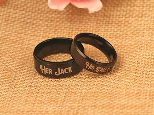Sua Sally, seu Jack Black Black Stainless Steel Romantic Casal Ring Lovers Promove Anniversary