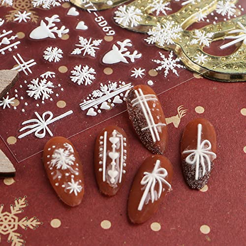 Adesivos de unhas de Natal 5D Auto-adesivo Branco Decalques de unhas de floco de neve luxuosas lutadores de unhas de Natal de Natal