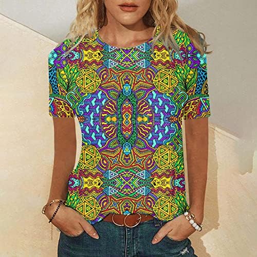 Xiaxogool Tops fofos para mulheres 2023 verão Western Aztec Tees Graphic Tees Shirt Shirts Bloups O-Gobes