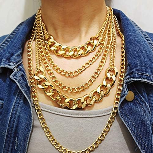 Colares de corrente punk de Cibirich para mulheres colares multicamadas Gold Gold