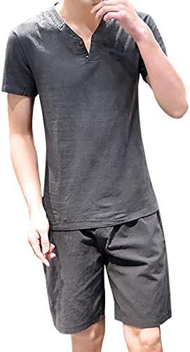 Mens vestido conjunto de tamanho sólido camiseta casual conjunto masculino conjunto de algodão cor de mangas