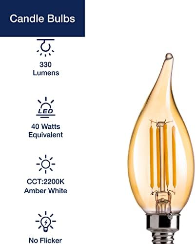 Flsnt CA11 E12 Lâmpadas de lustre LED lâmpadas 40W Bulbos de candelabra LED equivalentes e diminuídos, 2200k