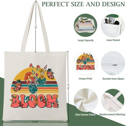 Andeiltech Canvas Bag Tote para mulheres estéticas Butterfly Flowertote Bag Book ombro Bolsas de