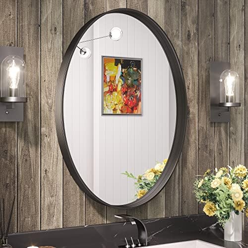 Espelho oval preto tetoto para banheiro, 22x30 Matte preto emoldurado espelho de parede oval para vaidade, espelhos decorativos modernos à prova de quebra para entrada, sala de estar, quarto