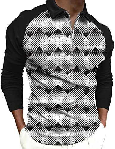 Wocachi 2022 Camisas de pólo para homens, zíper para o pescoço de manga longa de bolinhas geométricas Print Print