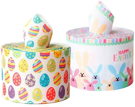 Holidaywoo 10 jardas fitas de Páscoa Bunny Egg Egg Ribbon Ribbon Spring Bunny Fabbon Fita para embrulhar artesanato