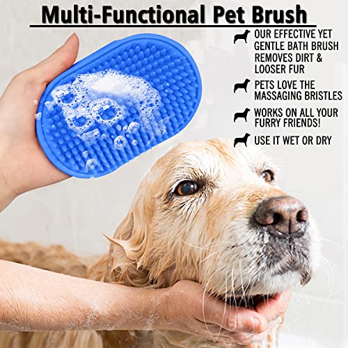 Kwispel 2 PCs Brush de preparação para cães, PET Shampoo Brush Bath Dog Bathing Helding Brush Brush Mussage Rubber Ruber com alça ajustável para cães e gatos de cabelos compridos curtos