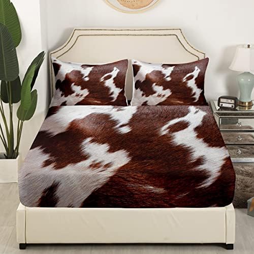 Conjunto de lençóis de vaca erosebridal, lençóis de cama de chicote de cheiro marrom branco para crianças