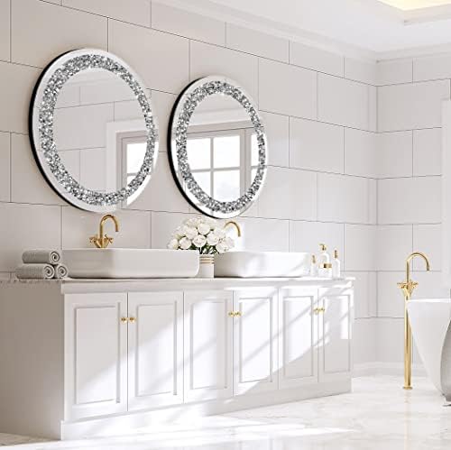 Espelho de parede redonda qmdecor para decoração em casa em Crystal Crush Diamond Silver 31.5x31.5x1
