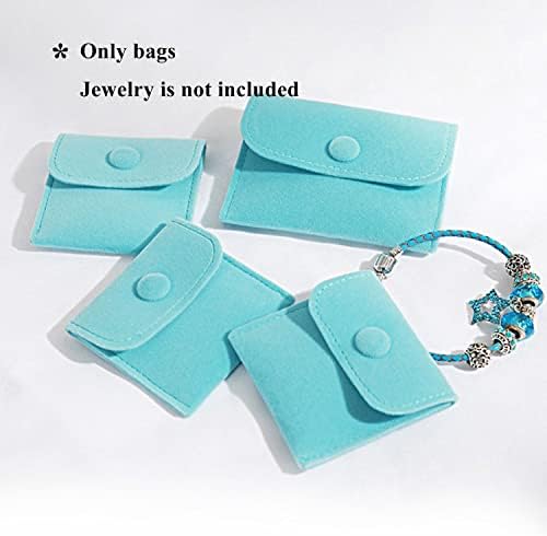Pacote de 10 bolsas de jóias de veludo bolsas de armazenamento de joias portáteis bolsa de presente com botão de encaixe, azul pequeno