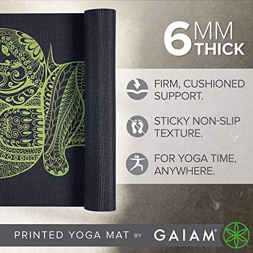 GAIAM YOGA MAT - Premium de 6 mm de impressão extra espessa não deslizante e tapete de fitness para todos