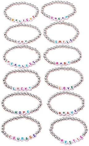12 PCs Bracelet de crianças para meninas mulheres letra colorida Coração Breads Bracelets fofos amizade