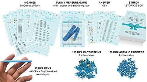 Jogos de chá de bebê Dessie para meninos - Ultimate Boy Baby Charf -Set | Inclui 9 jogos exclusivos, 25 canetas