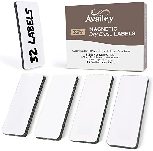Usey 72 PCs Etiquetas de apagamento seco magnético - 32 peças de 4 x 1,8 e 40 peças de 3 x 2 com frente branca completa