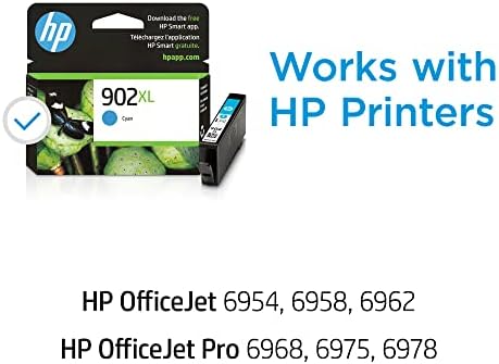 HP 902XL CIAN CIAN HIGLEILL TINK CARTRIGED | Trabalha com a HP OfficeJet 6950, 6960 Series, HP OfficeJet Pro 6960, 6970 Series | Elegível para tinta instantânea | T6M02AN