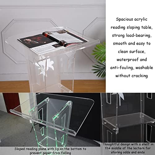Xuehong001 pódio de pódio acrílico claro, suporte profissional transparente com superfície de leitura, púlpito